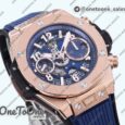Реплика часов Hublot Hublot Big Bang Unico 42mm Rose gold Top-tier Копия один в один Blue Skeleton Dial on Blue Rubber Strap