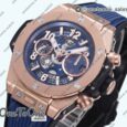 Реплика часов Hublot Hublot Big Bang Unico 42mm Rose gold Top-tier Копия один в один Blue Skeleton Dial on Blue Rubber Strap