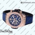 Реплика часов Hublot Hublot Big Bang Unico 42mm Rose gold Top-tier Копия один в один Blue Skeleton Dial on Blue Rubber Strap