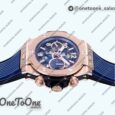 Реплика часов Hublot Hublot Big Bang Unico 42mm Rose gold Top-tier Копия один в один Blue Skeleton Dial on Blue Rubber Strap