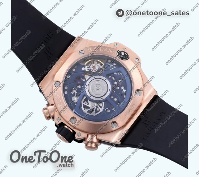 Реплика часов Hublot Hublot Big Bang Unico 42mm Rose gold Top-tier Копия один в один Blue Skeleton Dial on Blue Rubber Strap