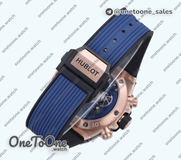 Реплика часов Hublot Hublot Big Bang Unico 42mm Rose gold Top-tier Копия один в один Blue Skeleton Dial on Blue Rubber Strap