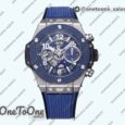 Реплика часов Hublot Hublot Big Bang Unico 42mm Titanium/Ceramic Bezel Top-tier Копия один в один Blue Skeleton Dial on Blue Rubber Strap