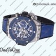 Реплика часов Hublot Hublot Big Bang Unico 42mm Titanium/Ceramic Bezel Top-tier Копия один в один Blue Skeleton Dial on Blue Rubber Strap