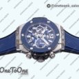 Реплика часов Hublot Hublot Big Bang Unico 42mm Titanium/Ceramic Bezel Top-tier Копия один в один Blue Skeleton Dial on Blue Rubber Strap