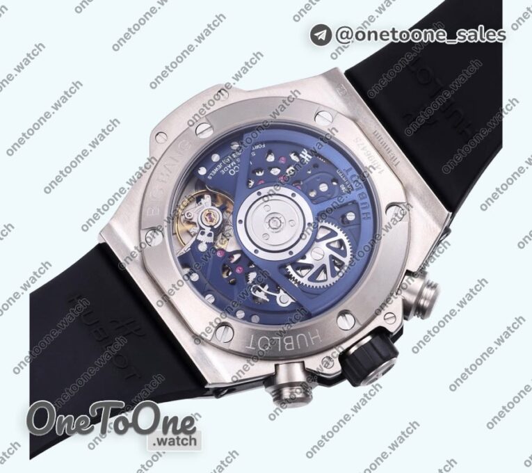 Реплика часов Hublot Hublot Big Bang Unico 42mm Titanium/Ceramic Bezel Top-tier Копия один в один Blue Skeleton Dial on Blue Rubber Strap