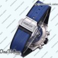 Реплика часов Hublot Hublot Big Bang Unico 42mm Titanium/Ceramic Bezel Top-tier Копия один в один Blue Skeleton Dial on Blue Rubber Strap
