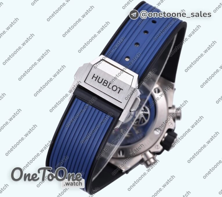 Реплика часов Hublot Hublot Big Bang Unico 42mm Titanium/Ceramic Bezel Top-tier Копия один в один Blue Skeleton Dial on Blue Rubber Strap