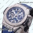 Реплика часов Hublot Hublot Big Bang Unico 42mm Titanium Top-tier Копия один в один Blue Skeleton Dial on Blue Rubber Strap