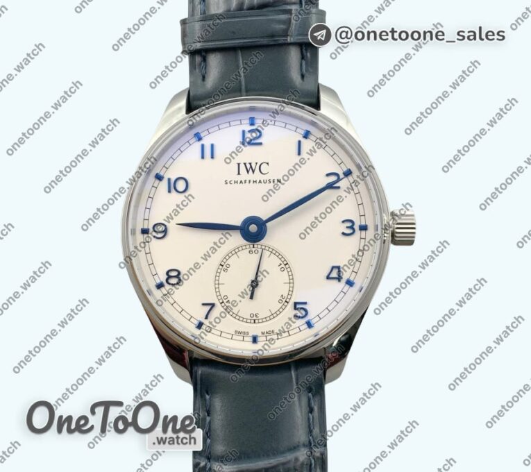 Реплика часов Iwc Portuguese IW358304 Top-tier Копия один в один Stainless steel White Dial Blue Markers Blue Leather Strap