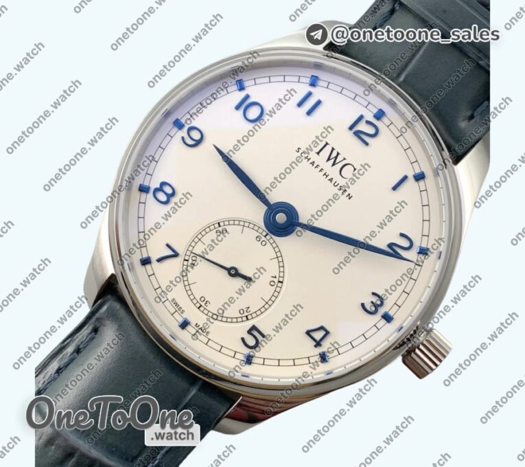 Реплика часов Iwc Portuguese IW358304 Top-tier Копия один в один Stainless steel White Dial Blue Markers Blue Leather Strap