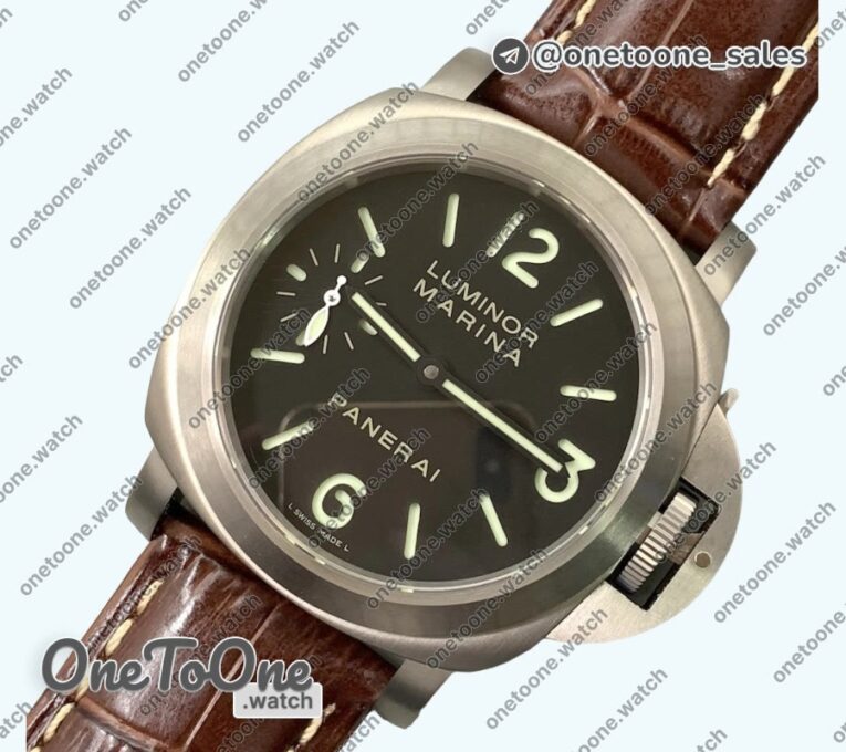 Реплика часов Panerai PAM177 Luminor Marina 44mm TI Black Dial Leater