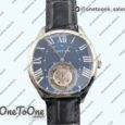 Реплика часов Cartier Drive De Cartier Flying Tourbillon Stainless steel Top-tier Копия один в один Blue Dial Leather Strap S