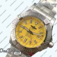 Реплика часов Breitling Avenger Automatic 43mm Stainless steel Top-tier Копия один в один Yellow Dial on Stainless steel Bracelet