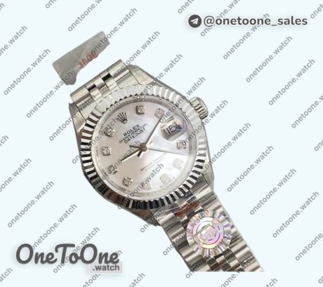 Реплика часов Rolex Datejust 28mm 279166 Top-tier Копия один в один White MOP Dial Crystals Markers on Stainless steel Jubilee Bracelet TWF NH05