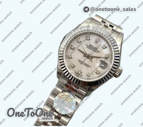 Реплика часов Rolex Datejust 28mm 279166 Top-tier Копия один в один White MOP Dial Crystals Markers on Stainless steel Jubilee Bracelet TWF NH05