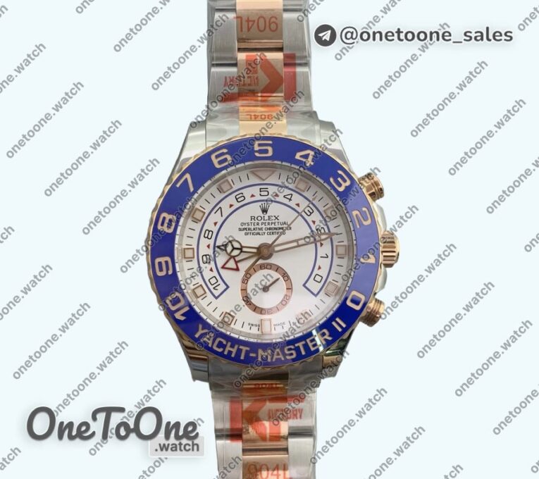 Реплика часов Rolex YachtMaster II 116681 Stainless steel/Rose gold Blue Ceramic Top-tier Копия один в один Stainless steel/Rose gold Bracelet KF
