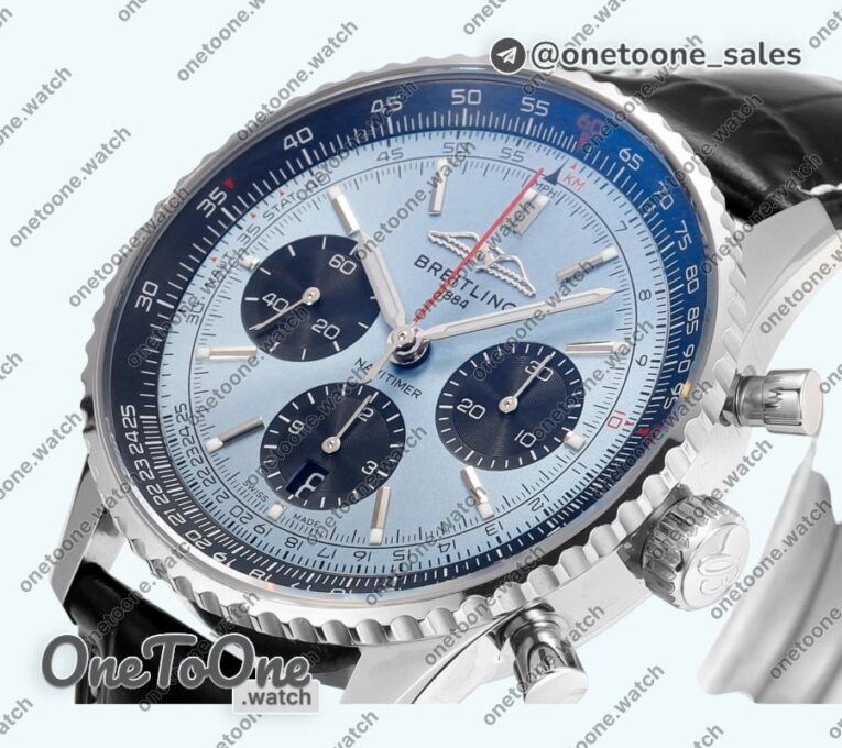 Реплика часов Breitling Navitimer B01 Chrono 43mm Stainless steel Ice Blue Dial Leather Strap BLS