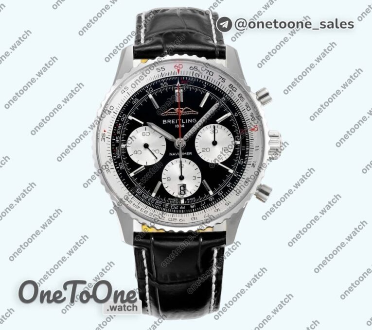 Реплика часов Breitling Navitimer B01 Chrono 43mm Stainless steel Black Dial Leather Strap BLS
