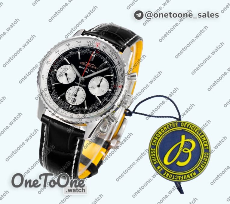 Реплика часов Breitling Navitimer B01 Chrono 43mm Stainless steel Black Dial Leather Strap BLS