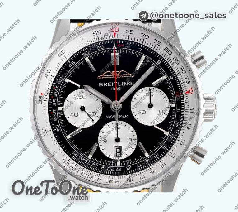 Реплика часов Breitling Navitimer B01 Chrono 43mm Stainless steel Black Dial Leather Strap BLS