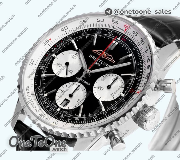 Реплика часов Breitling Navitimer B01 Chrono 43mm Stainless steel Black Dial Leather Strap BLS