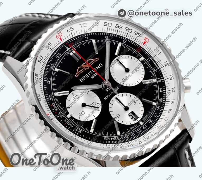 Реплика часов Breitling Navitimer B01 Chrono 43mm Stainless steel Black Dial Leather Strap BLS