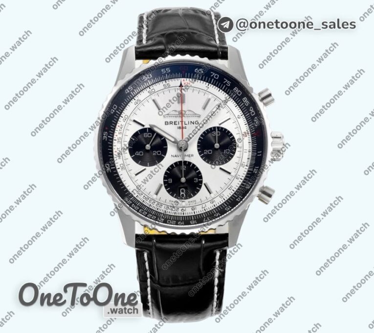 Реплика часов Breitling Navitimer B01 Chrono 43mm Stainless steel Silver Dial Leather Strap BLS