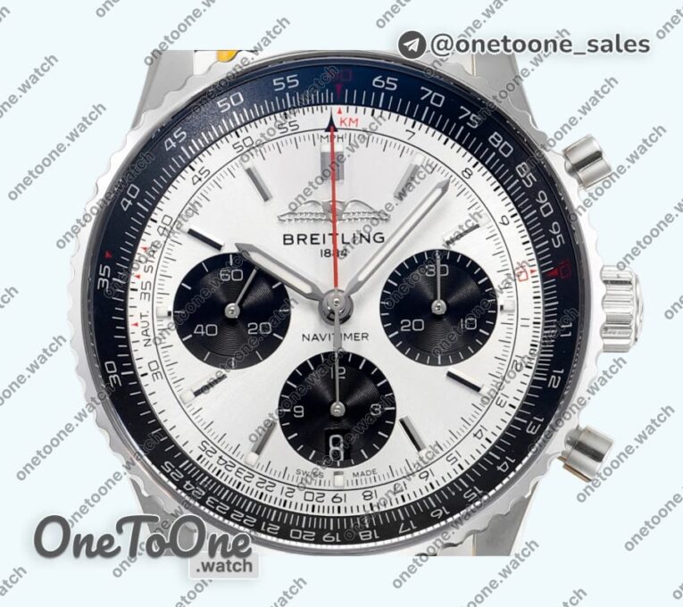 Реплика часов Breitling Navitimer B01 Chrono 43mm Stainless steel Silver Dial Leather Strap BLS