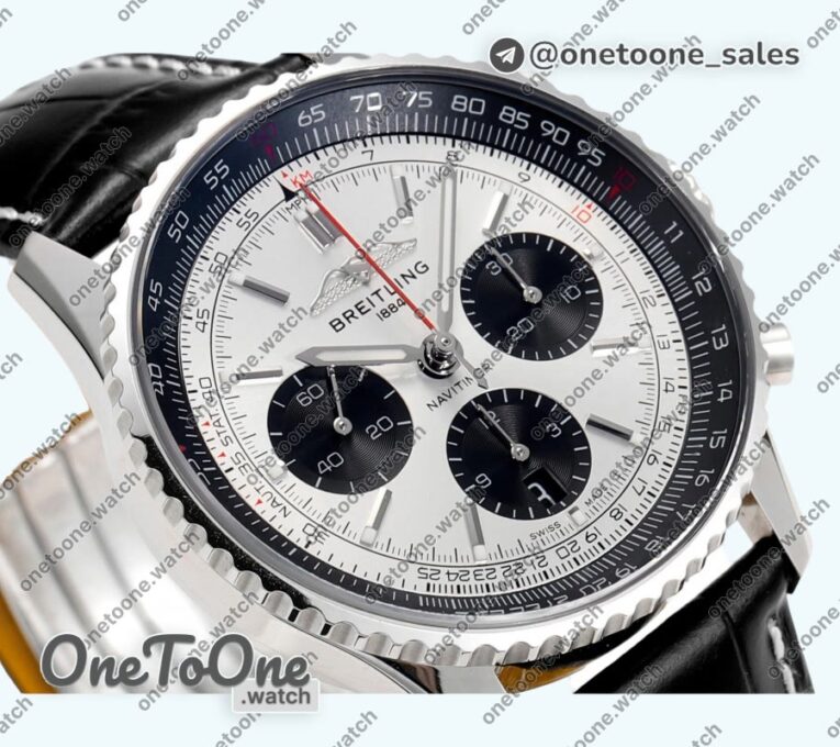 Реплика часов Breitling Navitimer B01 Chrono 43mm Stainless steel Silver Dial Leather Strap BLS