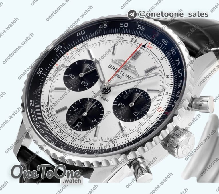 Реплика часов Breitling Navitimer B01 Chrono 43mm Stainless steel Silver Dial Leather Strap BLS