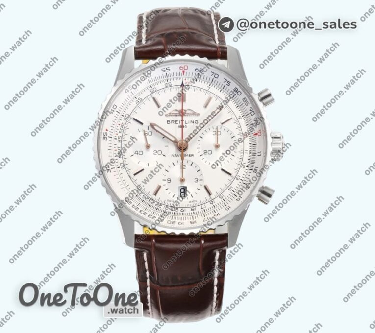 Реплика часов Breitling Navitimer B01 Chrono 43mm Stainless steel White Dial Leather Strap BLS