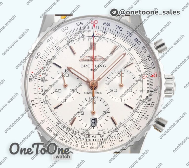 Реплика часов Breitling Navitimer B01 Chrono 43mm Stainless steel White Dial Leather Strap BLS