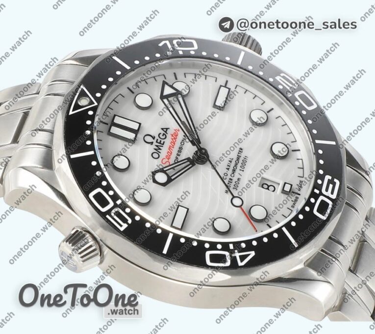 Реплика часов Omega Seamaster Diver 300M Top-tier Копия один в один Black Ceramic Bezel White Dial Bracelet