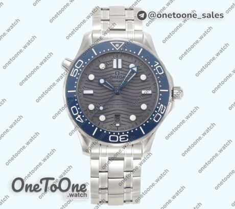 Реплика часов Omega Seamaster Diver 300M Top-tier Копия один в один Blue Ceramic Bezel Grey Dial Bracelet