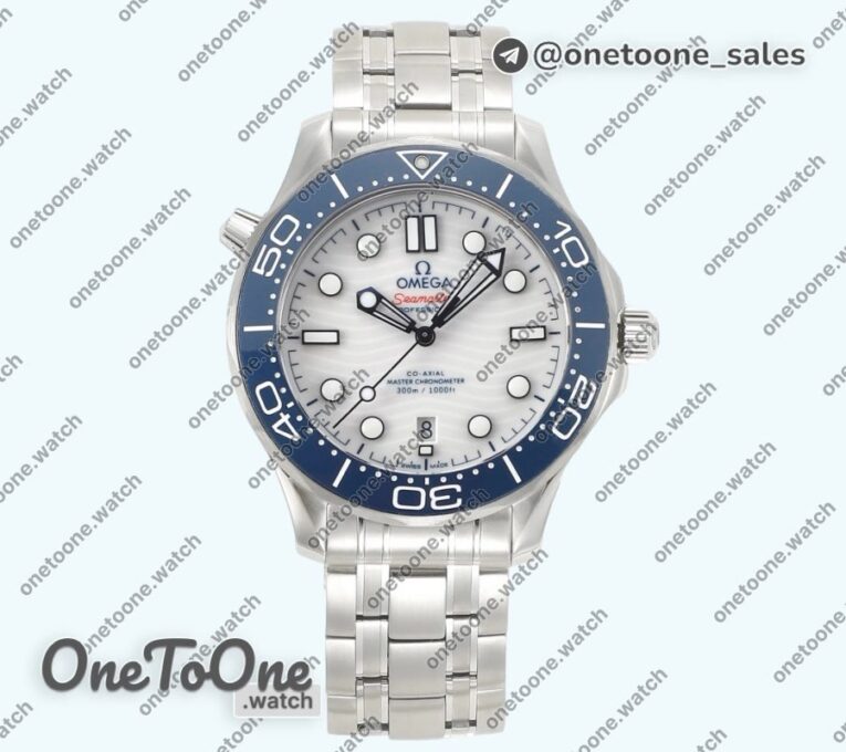 Реплика часов Omega Seamaster Diver 300M Tokyo 2020 Top-tier Копия один в один Blue Ceramic Bezel White Dial Bracelet