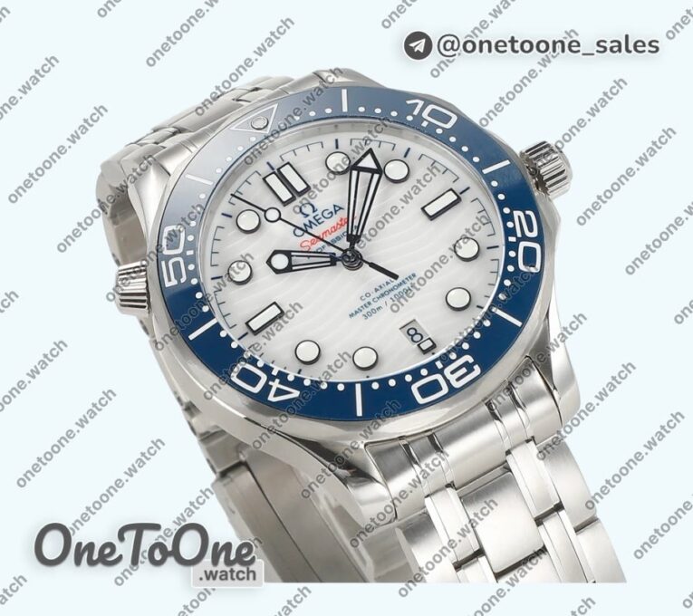 Реплика часов Omega Seamaster Diver 300M Tokyo 2020 Top-tier Копия один в один Blue Ceramic Bezel White Dial Bracelet