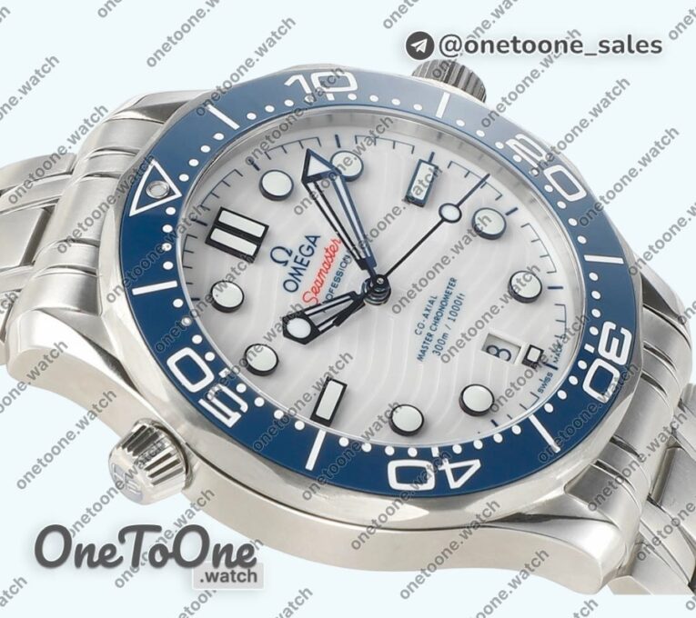 Реплика часов Omega Seamaster Diver 300M Tokyo 2020 Top-tier Копия один в один Blue Ceramic Bezel White Dial Bracelet