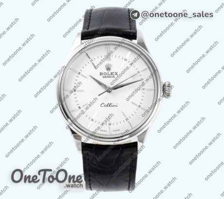 Реплика часов Rolex Cellini Time 50509 Stainless steel White Dial Leather Strap K Asia 3132