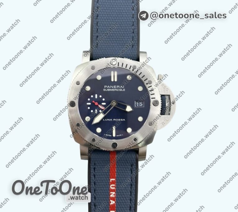 Реплика часов Panerai PAM1391 Luna Rossa Submersible Top-tier Копия один в один on Blue Fabric Strap P900
