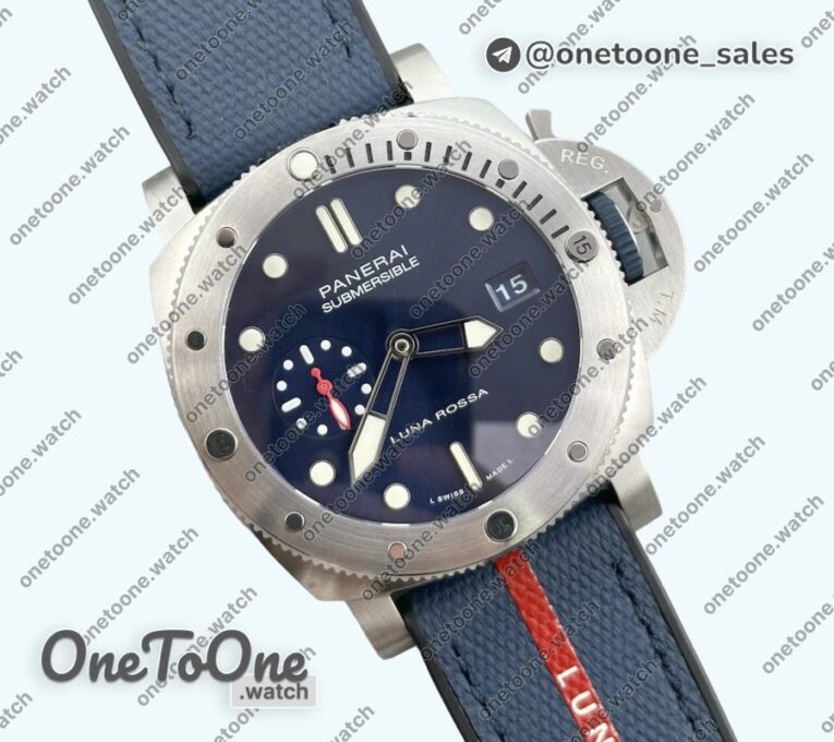 Реплика часов Panerai PAM1391 Luna Rossa Submersible Top-tier Копия один в один on Blue Fabric Strap P900