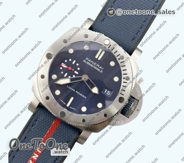 Реплика часов Panerai PAM1391 Luna Rossa Submersible Top-tier Копия один в один on Blue Fabric Strap P900