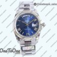 Реплика часов Rolex DayDate 40 Stainless steel Top-tier Копия один в один 904L Steel Blue Dial Roman Marker on President Bracelet V5 (Увеличенный вес)