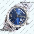 Реплика часов Rolex DayDate 40 Stainless steel Top-tier Копия один в один 904L Steel Blue Dial Roman Marker on President Bracelet V5 (Увеличенный вес)