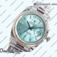 Реплика часов Rolex DayDate 40 Stainless steel Top-tier Копия один в один 904L Steel Ice Blue Dial Crystal Marker on President Bracelet V5 (Увеличенный вес)