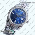 Реплика часов Rolex DayDate 40 Stainless steel Top-tier Копия один в один 904L Steel Blue Dial Crystal Marker Diamonds Bezel on President Bracelet V5 (Увеличенный вес)