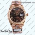 Реплика часов Rolex DayDate 40 Rose gold Top-tier Копия один в один 904L Steel Brown Dial Roman Marker on President Bracelet V5 (Увеличенный вес)