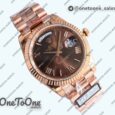 Реплика часов Rolex DayDate 40 Rose gold Top-tier Копия один в один 904L Steel Brown Dial Roman Marker on President Bracelet V5 (Увеличенный вес)