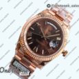 Реплика часов Rolex DayDate 40 Rose gold Top-tier Копия один в один 904L Steel Brown Dial Roman Marker on President Bracelet V5 (Увеличенный вес)