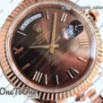 Реплика часов Rolex DayDate 40 Rose gold Top-tier Копия один в один 904L Steel Brown Dial Roman Marker on President Bracelet V5 (Увеличенный вес)